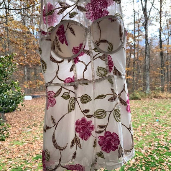 Fashion Nova Floral Sheer Romper - Pink and Green - Picture 1 of 8